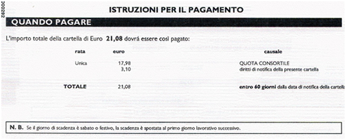 istruzioni pagamento cartella